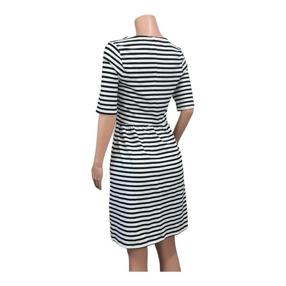 Old Navy Dress Women Size Medium Black Striped Fit & Flare Knee Length Stretchy - Picture 12 of 15